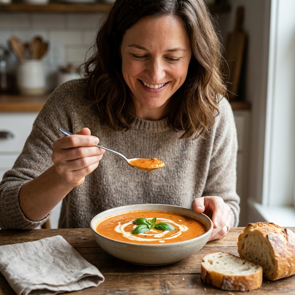 Roasted Tomato Basil Bisque for the Freezer